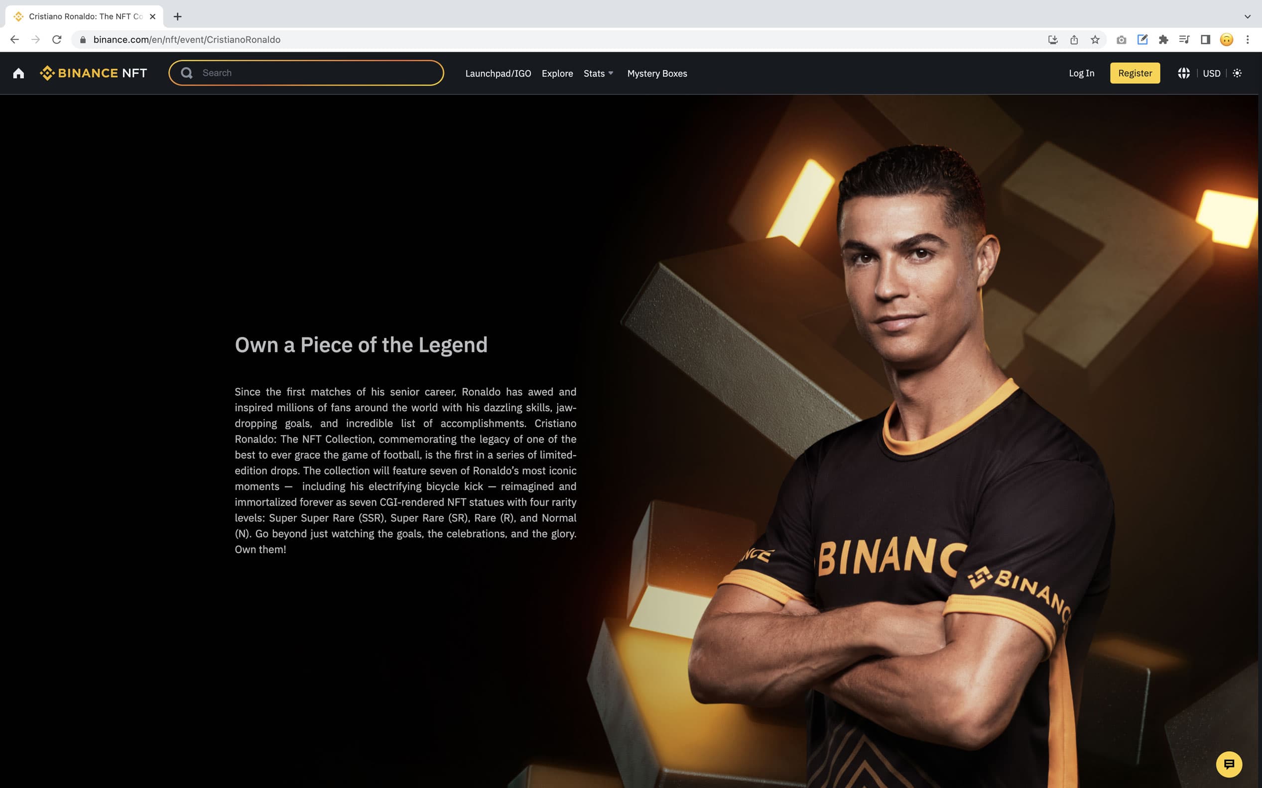Binance campaign website detail for the CR7 partnership.